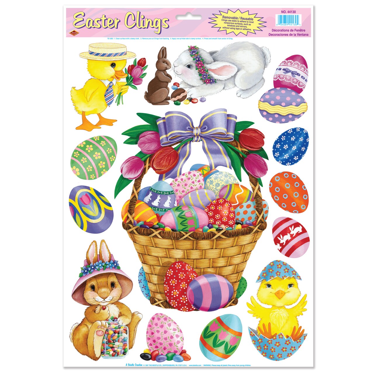 Easter Decoration - Easter Basket & Friends Clings - Pack of 12